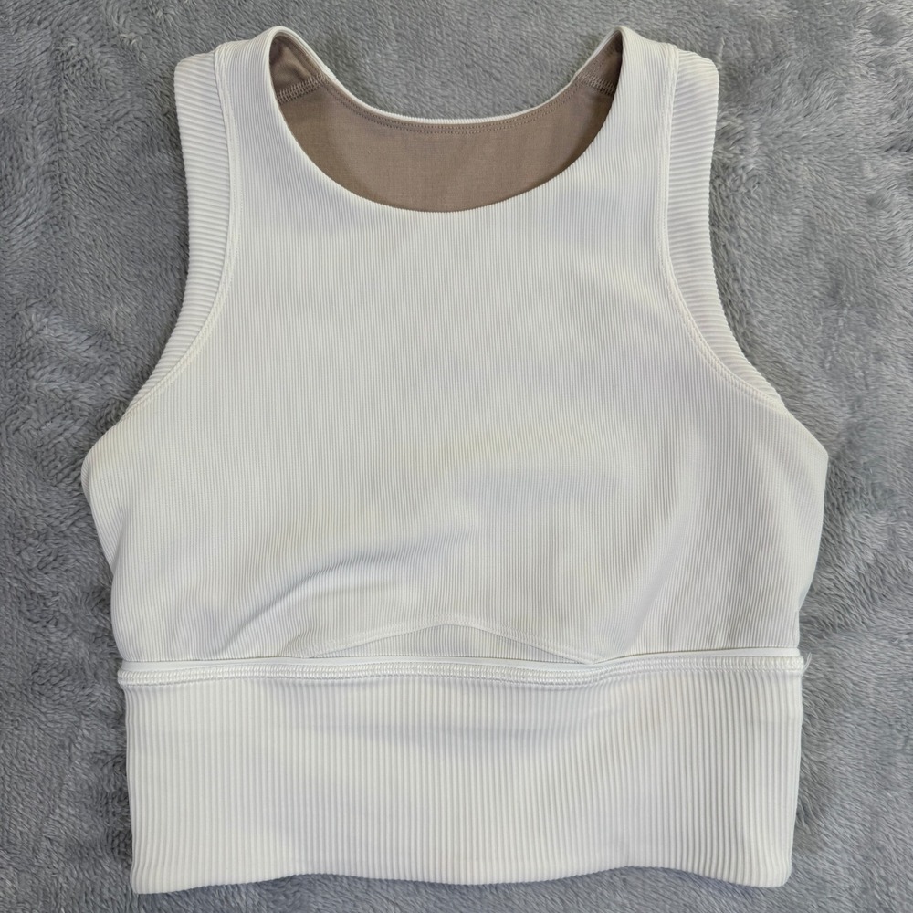 Lululemon Kick Serve Bra Womens 4 White W2BLHS Light Support Training Ribbed